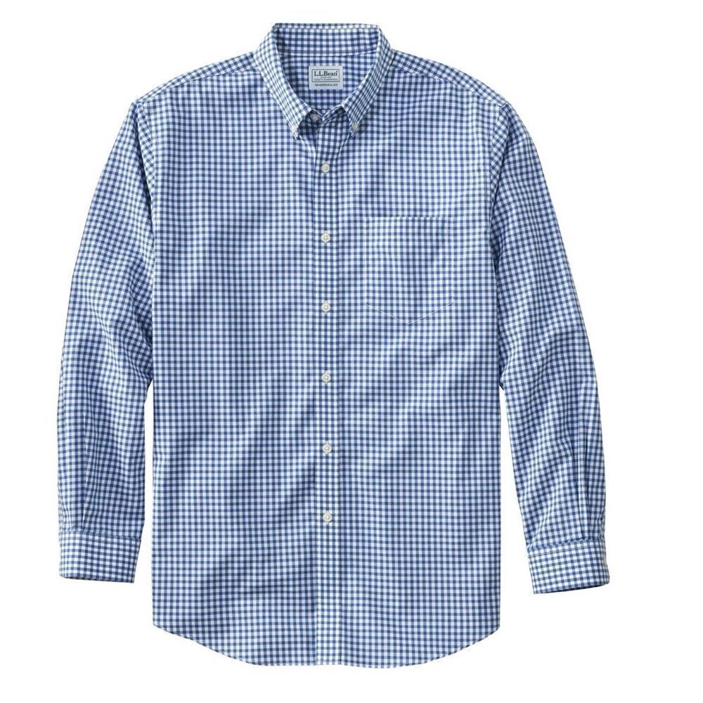 L.L. Bean Blue and White Check Gingham Men's Button Down Shirt Wrinkle Free